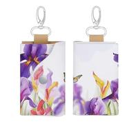 JTREHY Iris Flower Butterfly Leather Key Bag Convenient Storage Holder Coin Purse Chain Keychain with Metal Hook And Keyring Zipper Bag Contacts Car Key Case for Men And Women