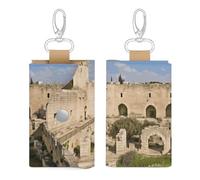 JTREHY Israel at The Tower of David Leather Key Bag Convenient Storage Holder Coin Purse Chain Keychain with Metal Hook And Keyring Zipper Bag Contacts Car Key Case for Men And Women