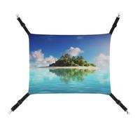 JTREHY Pet Hammock,Beautiful Island in The Sea Printed Adjustable Hanging Cat Bed for Cats Small Dogs Rabbits Or Other Small Animals with Metal Hooks