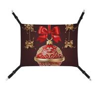 JTREHY Pet Hammock,Christmas Ball Golden Bell Printed Adjustable Hanging Cat Bed for Cats Small Dogs Rabbits Or Other Small Animals with Metal Hooks