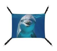 JTREHY Pet Hammock,Dolphin with Smile Printed Adjustable Hanging Cat Bed for Cats Small Dogs Rabbits Or Other Small Animals with Metal Hooks