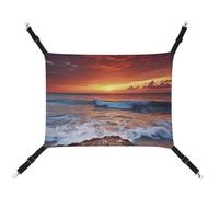 JTREHY Pet Hammock,Sea Water Dusk Beach Sunset Printed Adjustable Hanging Cat Bed for Cats Small Dogs Rabbits Or Other Small Animals with Metal Hooks