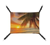 JTREHY Pet Hammock,Tropical Beach Palm Tree Sunset Printed Adjustable Hanging Cat Bed for Cats Small Dogs Rabbits Or Other Small Animals with Metal Hooks