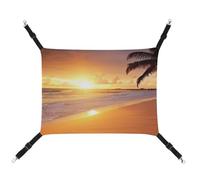 JTREHY Pet Hammock,Tropical Beach Sunset Printed Adjustable Hanging Cat Bed for Cats Small Dogs Rabbits Or Other Small Animals with Metal Hooks