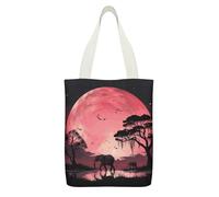JTREHY Pink Moon Elephant Canvas Tote Cute Zipper Canvas Bags Exquisite Fashion Single Shoulder Cloth Totes Shopping Lightweight Handbag for Travel Work Gift