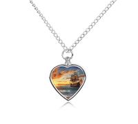 JTREHY Pirate Ship in The Sunset Pets Urn Necklace Personalized Pet Cremation Jewelry Heart Urn Locket Pets Ashes Necklace for Dog Cat Pet Loss Sympathy Gift for Women And Men