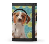 JTREHY Puppy with Headphones Wallet Fashion Compact With Zipper Purse Convenient to Carry Three Fold Wallet for Adult