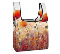 JTREHY Reusable Grocery Bags,Red Poppy Flowers Printed Foldable Tote Bag Large Capacity Lightweight Shopping Bag For Groceries, Gym, Office, Beach Gear More