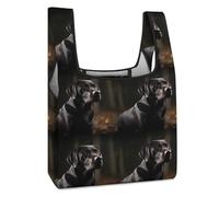 JTREHY Shopping Bags,Black Labrador Printed Reusable Grocery Bags-Foldable-Machine-Washable-Large Capacity Portable Tote Bag, Black Labrador, 24.5*16.5*4.7