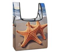 JTREHY Starfish on The Beach Shopping Bag Premium Fashion Foldable Grocery Bags Anti-cracking Waterproof Durable Totes for Women Travel, Gym Office Beach Gear