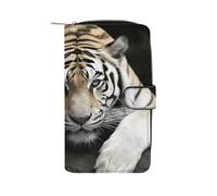 JTREHY Tiger Lie On Rock Leather Wallet Stylish Comfortable Durable Bifold Design Purse Portable Compact Multi-Slots Card Bag for Men & Women