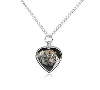 JTREHY Tiger Lie On Rock Pets Urn Necklace Personalized Pet Cremation Jewelry Heart Urn Locket Pets Ashes Necklace for Dog Cat Pet Loss Sympathy Gift for Women And Men