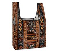 JTREHY Traditional African Design Pattern Shopping Bag Premium Fashion Foldable Grocery Bags Anti-cracking Waterproof Durable Totes for Women Travel, Gym Office Beach Gear