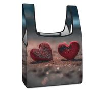JTREHY Two Shaped Hearts Shopping Bag Premium Fashion Foldable Grocery Bags Anti-cracking Waterproof Durable Totes for Women Travel, Gym Office Beach Gear