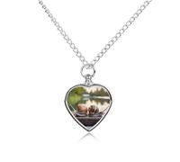 JTREHY Two Snails on The Bench Pet Urn Necklace Personalized Pets Cremation Jewelry Heart Urn Locket Pets Ashes Necklace for Dog Cat Pet Loss Sympathy Gift for Women And Men