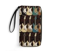 JTREHY Women Wallets Art Guitar Pattern Printed Wallet PU Large Capacity Wallets with Wrist Strap And Zipper, Art Guitar Pattern, 19.7x10.5cm