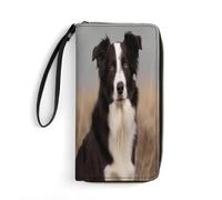 JTREHY Women Wallets Border Collie Printed Wallet PU Large Capacity Wallets with Wrist Strap And Zipper, Border Collie, 19.7x10.5cm