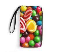 JTREHY Women Wallets Colorful Candy Printed Wallet PU Large Capacity Wallets with Wrist Strap And Zipper, Colorful Candy, 19.7x10.5cm