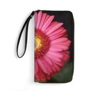 JTREHY Women Wallets Flower Gerbera Printed Wallet PU Large Capacity Wallets with Wrist Strap And Zipper, Flower Gerbera, 19.7x10.5cm