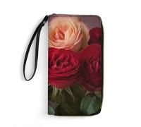 JTREHY Women Wallets Garden Roses Printed Wallet PU Large Capacity Wallets with Wrist Strap And Zipper, Garden Roses, 19.7x10.5cm