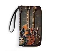 JTREHY Women Wallets Guitars Art Printed Wallet PU Large Capacity Wallets with Wrist Strap And Zipper, Guitars Art, 19.7x10.5cm