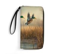 JTREHY Women Wallets Hunting Flying Wild Printed Wallet PU Large Capacity Wallets with Wrist Strap And Zipper, Hunting Flying Wild, 19.7x10.5cm