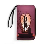 JTREHY Women Wallets Kissing Silhouette Printed Wallet PU Large Capacity Wallets with Wrist Strap And Zipper, Kissing Silhouette, 19.7x10.5cm