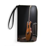 JTREHY Women Wallets Musical Instrument Guitar Printed Wallet PU Large Capacity Wallets with Wrist Strap And Zipper, Musical Instrument Guitar, 19.7x10.5cm
