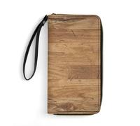 JTREHY Women Wallets Retro Rough Oak Wall Printed Wallet PU Large Capacity Wallets with Wrist Strap And Zipper, Retro Rough Oak Wall, 19.7x10.5cm