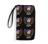 JTREHY Women Wallets USA Flag Patriotic Eagle Printed Wallet PU Large Capacity Wallets with Wrist Strap And Zipper, USA Flag Patriotic Eagle, 19.7x10.5cm