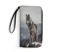 JTREHY Women Wallets Wolf on The Mountain Printed Wallet PU Large Capacity Wallets with Wrist Strap And Zipper, Wolf on The Mountain, 19.7x10.5cm