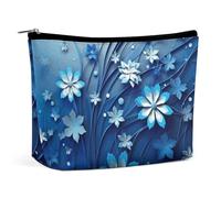 JTREHY Women's Cosmetic Bag,Blue Mini Flower Swirl Printed Large Capacity Portable with Zipper Toiletry Bag Storage Bag,Waterproof Travel Wallet for Women And Girls Gifts, Blue Mini Flower Swirl,