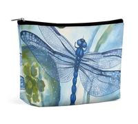 JTREHY Women's Cosmetic Bag,Hand Painted Blue Dragonfly Printed Large Capacity Portable with Zipper Toiletry Bag Storage Bag,Waterproof Travel Wallet for Women And Girls Gifts, Hand Painted Blue