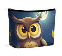 JTREHY Women's Cosmetic Bag,Owl And Yellow Moon Printed Large Capacity Portable with Zipper Toiletry Bag Storage Bag,Waterproof Travel Wallet for Women And Girls Gifts, Owl And Yellow Moon,