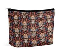 JTREHY Women's Cosmetic Bag,Sugar Skulls Printed Large Capacity Portable with Zipper Toiletry Bag Storage Bag,Waterproof Travel Wallet for Women And Girls Gifts, Sugar Skulls, 6.8*2.3*5.9 IN