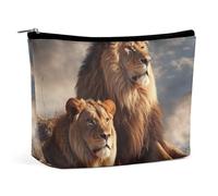 JTREHY Women's Cosmetic Bag,Two Lions Printed Large Capacity Portable with Zipper Toiletry Bag Storage Bag,Waterproof Travel Wallet for Women And Girls Gifts, Two Lions, 6.8*2.3*5.9 IN