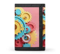 JTREHY Yellow Gear Pattern Wallet Fashion Compact With Zipper Purse Convenient to Carry Three Fold Wallet for Adult