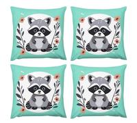 JTREWBV Decorative Throw Pillow Covers Pack of 4, Cartoon Cute Raccoon Print Plush Throw Pillow Cases for Couch Sofa Indoor Decorations