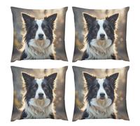 JTREWBV Decorative Throw Pillow Covers Pack of 4, Cute Border Collie Print Plush Throw Pillow Cases for Couch Sofa Indoor Decorations