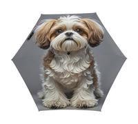 JTREWBV Portable Windproof Folding Umbrella,Shih Tzu Dog Print Five-fold Manual Umbrella,Travel Folding Umbrella with Cover Bag