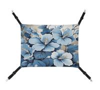 JTREWBV Small Animal Hanging Hammock Blue Hibiscus Flower Print Hanging Pet Hammocks Cage Hammock Beds with Adjustable Straps And Metal Hooks