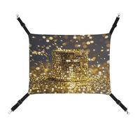 JTREWBV Small Animal Hanging Hammock Gold Sequin Sparkle Print Hanging Pet Hammocks Cage Hammock Beds with Adjustable Straps And Metal Hooks