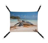 JTREWBV Small Animal Hanging Hammock Sea Turtle on The Beach Print Hanging Pet Hammocks Cage Hammock Beds with Adjustable Straps And Metal Hooks