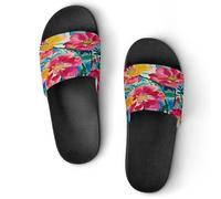 JTREWBV Summer Slippers for Women And Men Abstract Watercolor Flowers Print PVC Home Slippers Shower Shoes Bathroom Sandals, Non-Slip, Easy to Clean