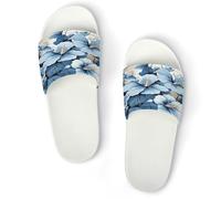 JTREWBV Summer Slippers for Women And Men Blue Hibiscus Flower Print PVC Home Slippers Shower Shoes Bathroom Sandals, Non-Slip, Easy to Clean