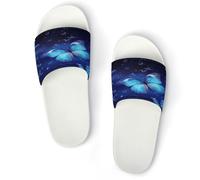 JTREWBV Summer Slippers for Women And Men Blue Starry Butterfly Print PVC Home Slippers Shower Shoes Bathroom Sandals, Non-Slip, Easy to Clean