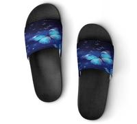 JTREWBV Summer Slippers for Women And Men Blue Starry Butterfly Print PVC Home Slippers Shower Shoes Bathroom Sandals, Non-Slip, Easy to Clean