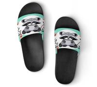 JTREWBV Summer Slippers for Women And Men Cartoon Cute Raccoon Print PVC Home Slippers Shower Shoes Bathroom Sandals, Non-Slip, Easy to Clean