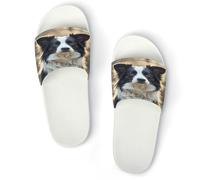 JTREWBV Summer Slippers for Women And Men Cute Border Collie Print PVC Home Slippers Shower Shoes Bathroom Sandals, Non-Slip, Easy to Clean