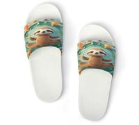 JTREWBV Summer Slippers for Women And Men Cute Cartoon Sloth Print PVC Home Slippers Shower Shoes Bathroom Sandals, Non-Slip, Easy to Clean